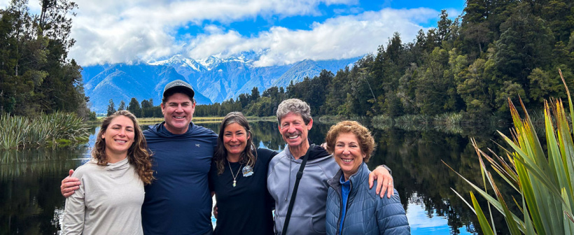 guide rach and guests at lake matheson